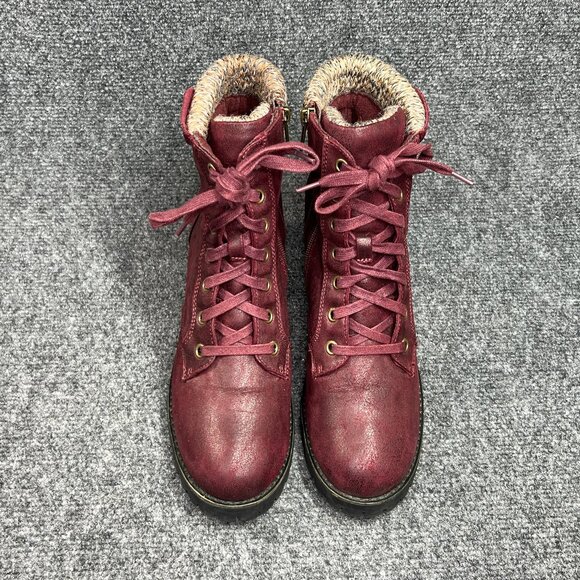 Carlos Santana Gibson Ankle Boots Women's 9.5 Maroon Lace Up Block Heel Booties - Picture 3 of 12